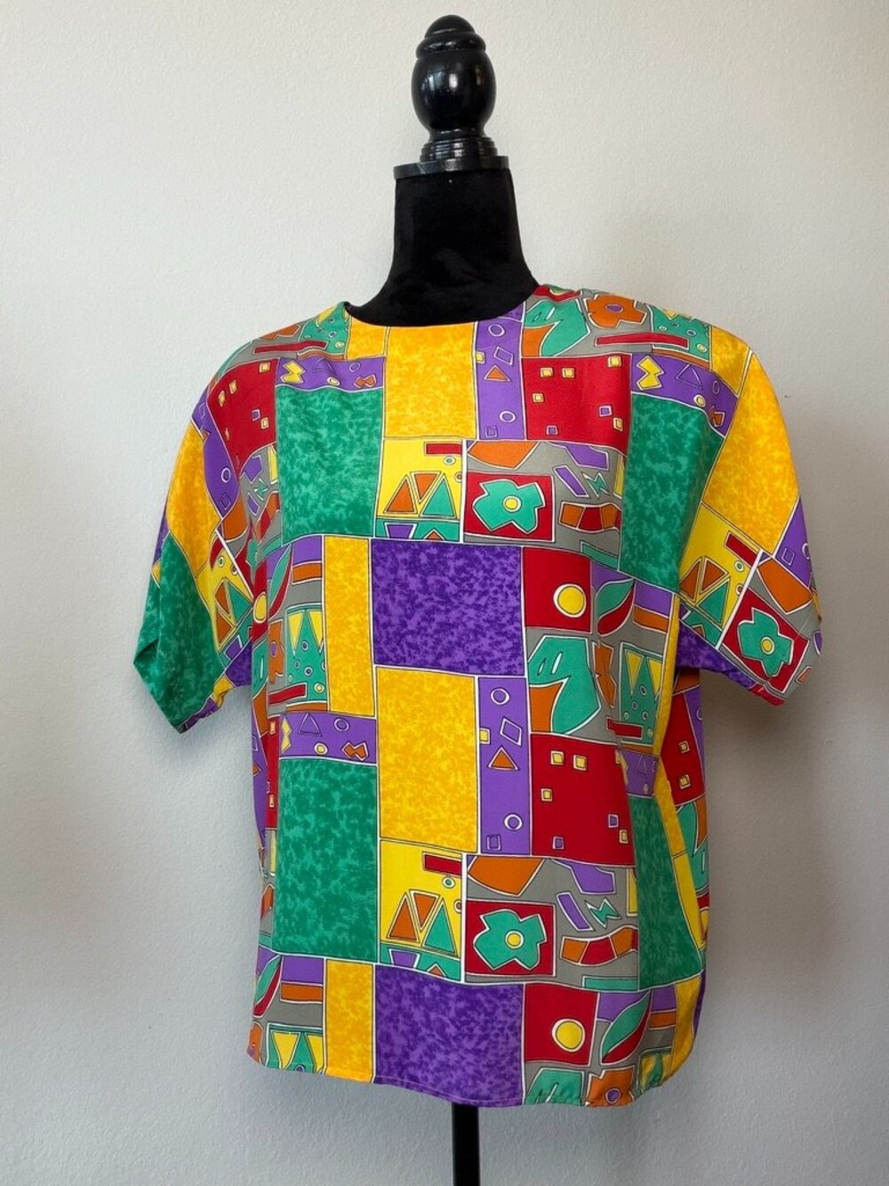 Vintage 90s Abstract Petite L Print Top NWT Made USA Deadstock